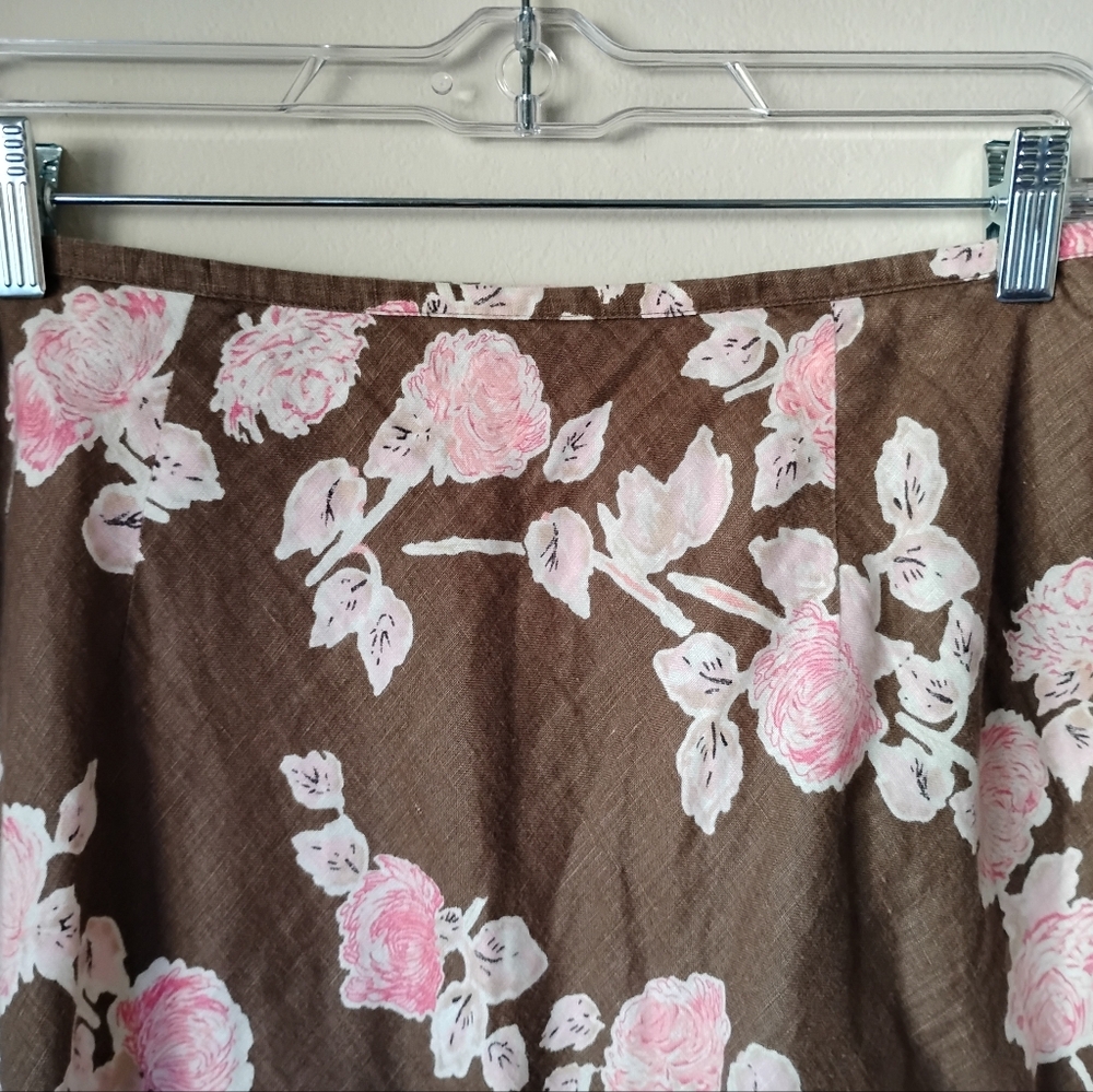 LOFT Brown and Pink Floral A-Line Skirt - Picture 6 of 9